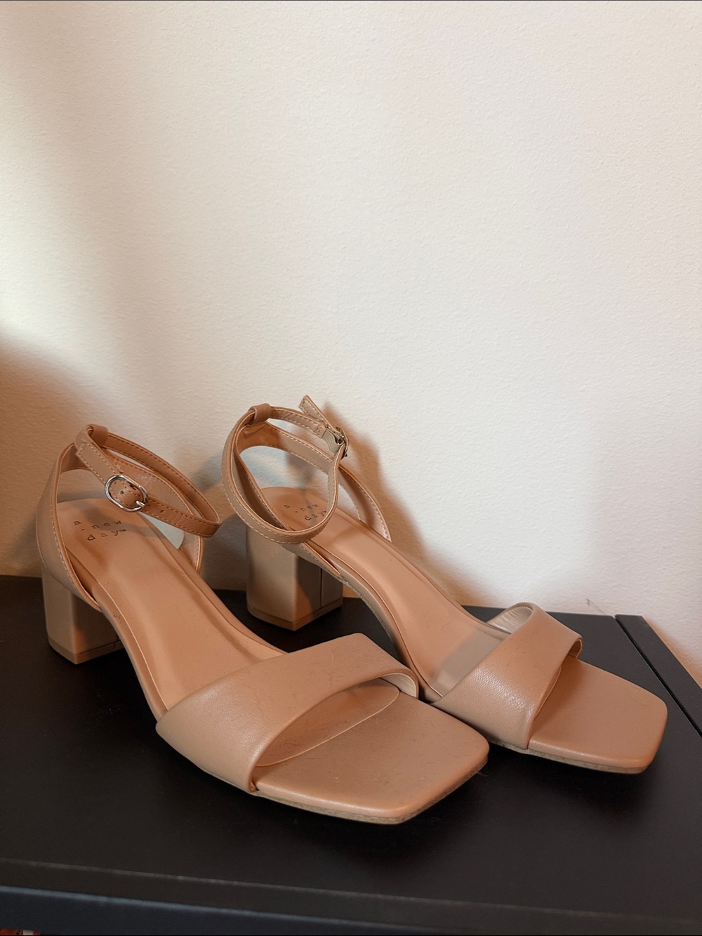a new day Beige Ankle-Strap Block Heel Sandals